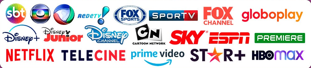 Logos de alguns canais e plataformas disponíveis na Vininet